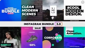 【AE模板】64款时尚产品图文包装应用程序屏幕展示动画 Instagram Bundle 3.0