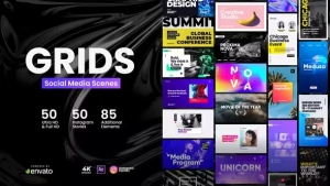 【AE模板】50种社交媒体图文排版设计展示动画包 Grids – Social Media Scenes