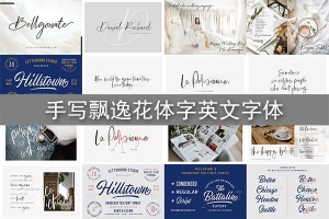 【字体】20套手写飘逸花体英文字体复古典店牌LOGO海报婚礼设计字体