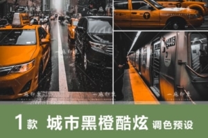 【调色预设】1款 LR预设PS工业风LUT城市黑橙黑金街拍夜景PR/FCPX达芬奇AE调色滤镜