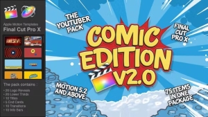 【FCPX插件】75种卡通动漫文字标题视频宣传字幕条Logo图形转场动画 The YouTuber Pack – Comic Edition V2.0