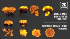 【视频素材】11个火焰爆炸浓烟特效2K通道视频动画素材 Explosion Pack – 10 Footage