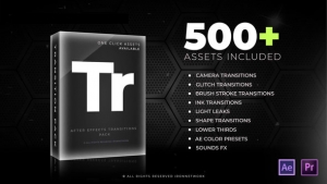 【AE模板】500个炫光水墨信号干扰笔刷图形遮罩视频转场 Transitions