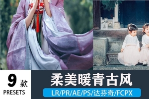 【LR预设】9款唯美暖青古风汉服古装人像调色预设 LUTs预设 支持AE/PR/FCPX/达芬奇/PS