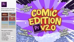 【PR模板】73个卡通动漫游戏Logo文字标题转场字幕条包装动画 The YouTuber Pack – Comic Edition V2.0