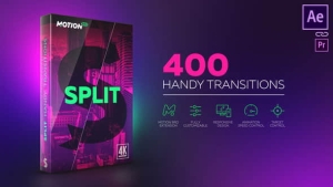 【AE模板/脚本】400组图形错位切割遮罩分屏动画无缝转场脚本预设 Split Handy Transitions