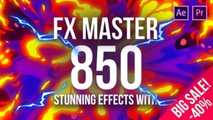 【AE/PR脚本】850种动漫卡通火焰烟雾能量电流爆炸转场液体霓虹魔法MG元素动画 FX Master – Cartoon Action Elements