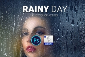 【PS动作】蒸汽玻璃水汽水珠朦胧模糊效果PS动作 Rainy Day Photoshop Action