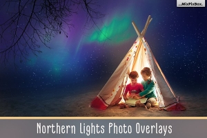 【图片素材】45张北极光风格摄影后期叠加合成唯美星空天空素材 Northern Lights Photo Overlays