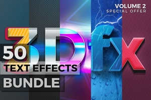 【PS样式】50款3D字体炫酷特效文本文字效果质感带PS字体样式 50 Text Effects Bundle