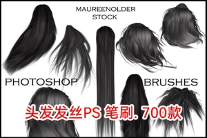 【PS笔刷】 精选700款发型、发丝，女士长发造型毛发笔刷