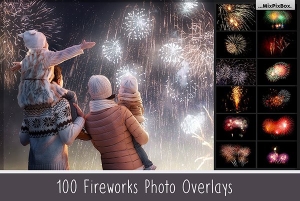 【图片素材】107张高清烟花烟火叠加合成前景平面设计图片素材 100 Fireworks Overlays