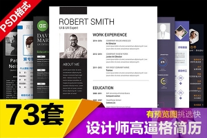 【简历模板】国外欧美高档简洁风格设计师大学生面试个人简历分层设计素材PSD模版