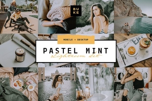【PS/LR预设】INS旅拍人像电影胶片油润薄荷绿莫兰迪色LR预设 Pastel Mint 4 Lightroom Preset Pack