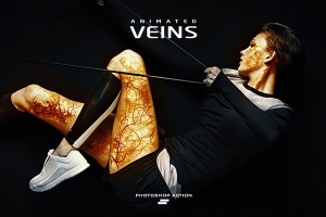 【PS动作】人体静脉毛细血管血液流动效果PS笔刷动作特效 Gif Animated Veins Photoshop Action