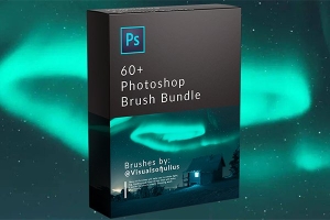 【PS笔刷】60种北极光粒子灰尘镜头光晕耀斑云层树木闪电光线笔刷 VisualsofJulius – Brush Bundle