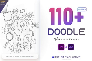 【AE/PR脚本模板】110个可爱卡通手绘涂鸦图形动画预设 110 Animated Doodles Pack