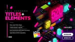 【FCPX插件】520个彩色背景图形数据统计图表字幕条标题图标动画 Modern Pack of Titles and Elements for FCPX – 4K