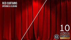 【视频素材】10组红色舞台幕布窗帘打开揭示动画素材 3D Realistic Red Curtains Opening & Closing