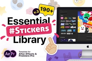 【AE脚本/PR模板】200组综艺卡通花字表情贴纸标签动画预设 Live Stickers Library V3
