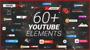 【PR模板】60个社交自媒体UP主点赞关注订阅提示图形标题动画 YouTube Buttons Subscribe Pack MOGRT