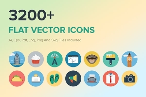 【矢量素材】3200+扁平化平面图标设计矢量素材合集 3200+ Flat Vector Icons