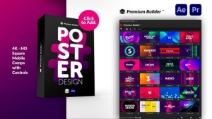 【AE/PR脚本】208个时尚彩色图形文字标题排版广告海报设计宣传动画 Posters Pack