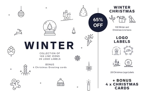 【矢量素材】124个冬季圣诞元素icon图标矢量素材 Christmas Winter Icon Set