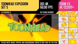 【AE模板】52种4K分辨率卡通效果FX风格爆炸图形元素动画第五套 Toonhead (Explosion FX Set 5)