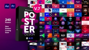 【AE/PR脚本】240个时尚彩色图形文字标题排版广告海报设计宣传动画 Posters Pack v7