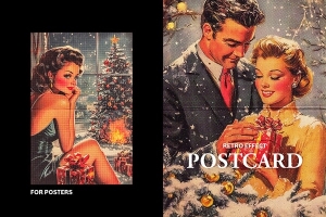 【PSD模板】复古海报照片明信片粘贴胶合印记折痕特效 Vintage Postcard Poster Effect