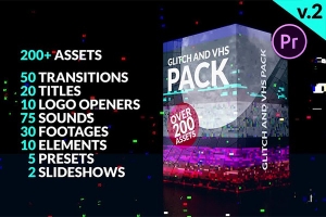 【PR模板】200多个信号损坏故障毛刺RGB色彩分割无缝转场过渡包 200+ Glitch Pack