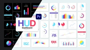 【PR模板】100+彩色企业商务信息数据图表动画预设包 HUD Dashboard Infographics Essential Graphics