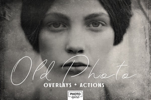 【图片素材】48张复古老照片灰尘划痕叠加素材+PS动作 Old Photo Effect Overlays + Actions
