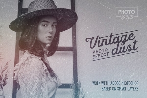 【PSD模板】照片添加灰尘划痕复古色彩失真效果PS模板 Dust And Scratches Film Effect