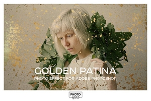 【PSD模板】照片添加金色纹理光泽艺术效果PS模板 Golden Patina Photo Effect