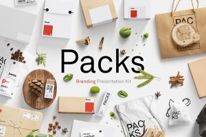 【PS样机】包装盒布袋纸袋罐头物件场景品牌PSD Mockup样机模型展示套件 Packs Mockup Collection – Branding Presentation Kit