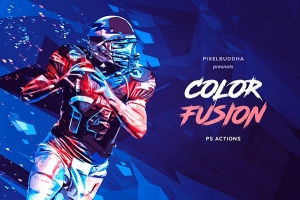 【PS动作】照片彩色晶格化碎片化拼贴融合特效PS动作 Color Fusion Photoshop Actions