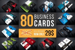 【矢量素材】80组时尚现代商务名片卡片设计样机模板矢量素材 Business Cards Mega Bundle