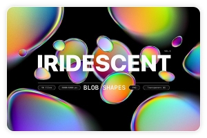 【图片素材】90款彩虹渐变色金属镭射气泡水珠PNG图片素材 Iridescent Blob Shapes Collection