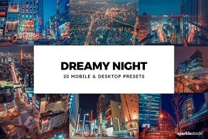 【调色预设】20个梦幻城市夜景哑光膜调色Lightroom预设LUT视频调色预设 20 Dreamy Night Lightroom Presets