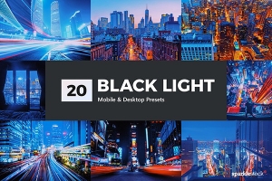 【调色预设】20个城市夜景长曝光黑光霓虹色Lightroom预设LUT视频调色预设 20 Black Light LR Presets