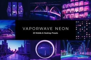 【调色预设】20个夜色霓虹蒸汽波魔幻色彩Lightroom预设LUT视频调色预设 20 Vaporwave Neon LR Presets
