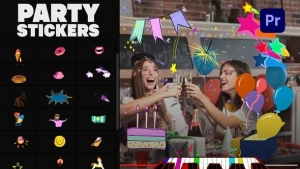 【PR模板】25个手绘卡通可爱有趣综艺贴纸跳跃动画 Animated Party Stickers