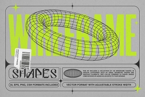 【矢量素材】128款潮流透视空间抽象几何网格图形矢量素材 Wireframe Shapes