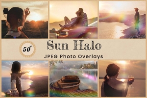 【图片素材】53张镜头炫光光晕衍射阳光光束光环照片叠加合成素材 Sun Halo Photo Overlays Backdrops