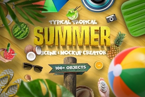 【PS样机】10款夏日场景通用广告宣传海报设计PS展示样机 Summer Scene and Mockup Creator