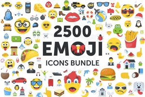 【矢量素材】2500个动物建筑运动生活物品标志符号笑脸表情等Emoji矢量图像合集 2500 Emoji Icons Bundle