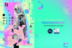 【PS动作】制作全息彩虹炫彩渐变文字海报特效PS动作 Holographic Iridescent PS Action