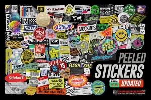 【PS样机】200+透明标签卡片贴纸图片设计素材PSD模型样机 Peeled Paper Stickers